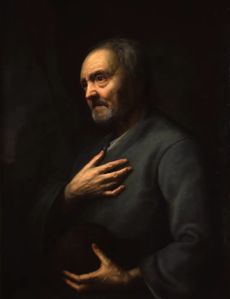 Portrait of a man with a skull, possibly the father of the artist, by Balthasar Denner