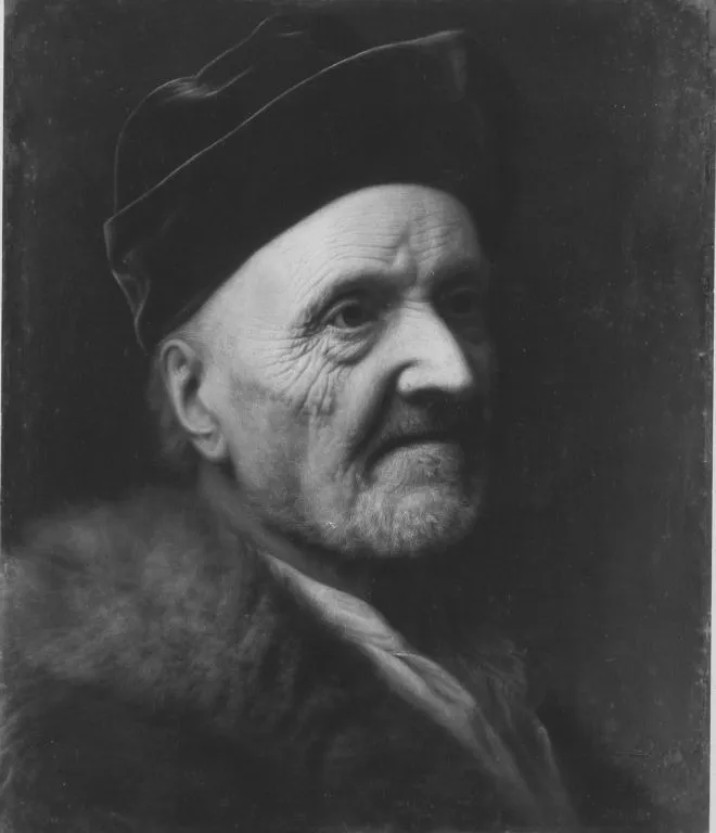 Portrait of an old man with fur, by Balthasar Denner, unspecified, 1717