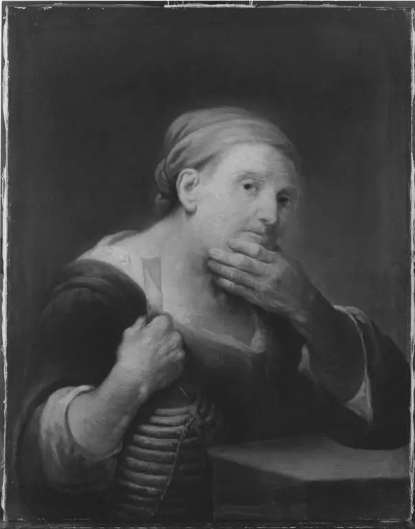 The old woman with a wine bottle, by Balthasar Denner