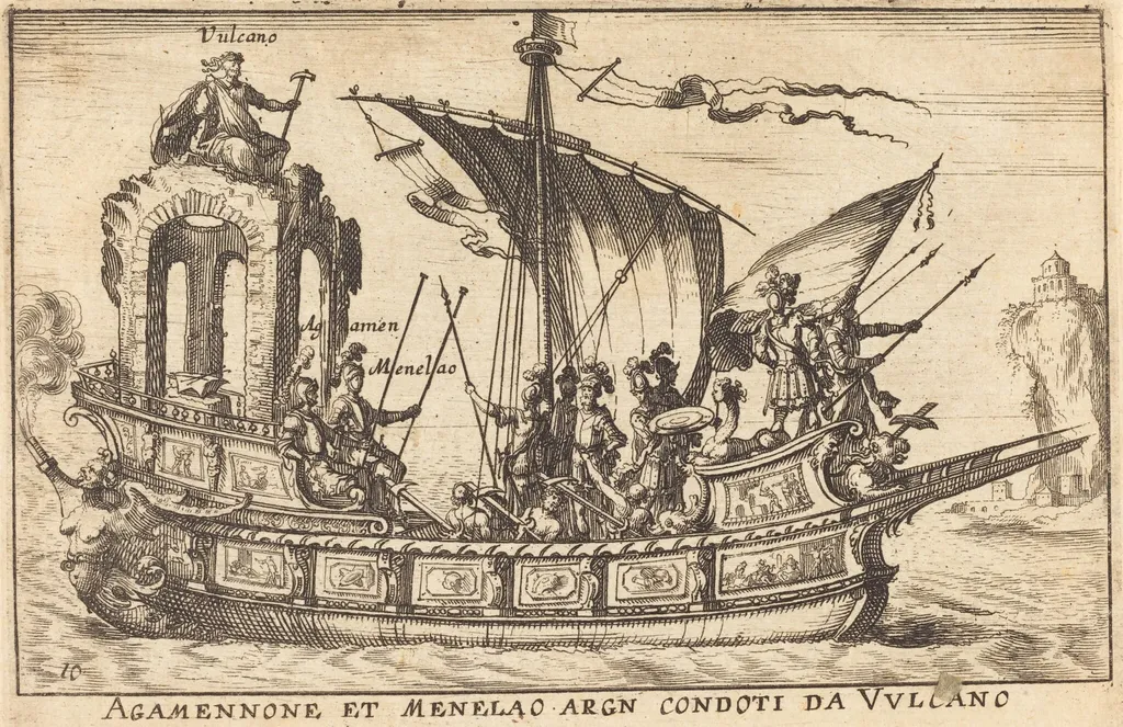 Agamennone et Menelao argn condoti da Vulcano, by Balthasar Moncornet, ink, 1634