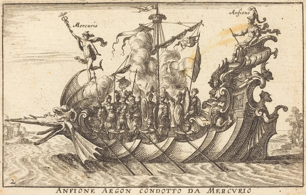 Anfione Argon condotto da Mercurio, by Balthasar Moncornet, ink, 1634