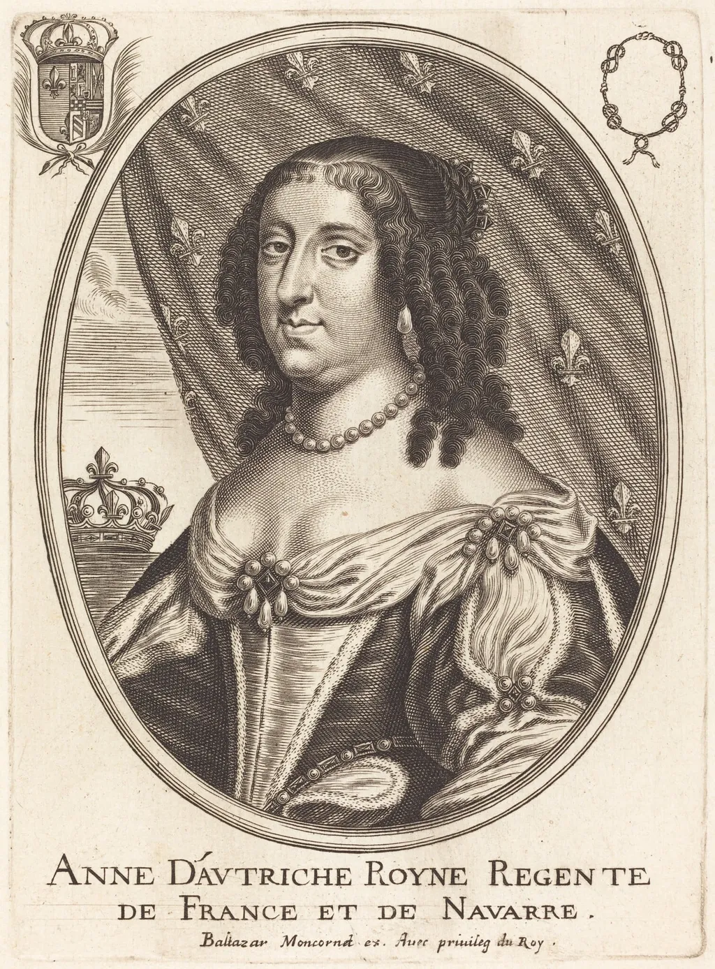 Anne of Austria, by Balthasar Moncornet, ink, 1634