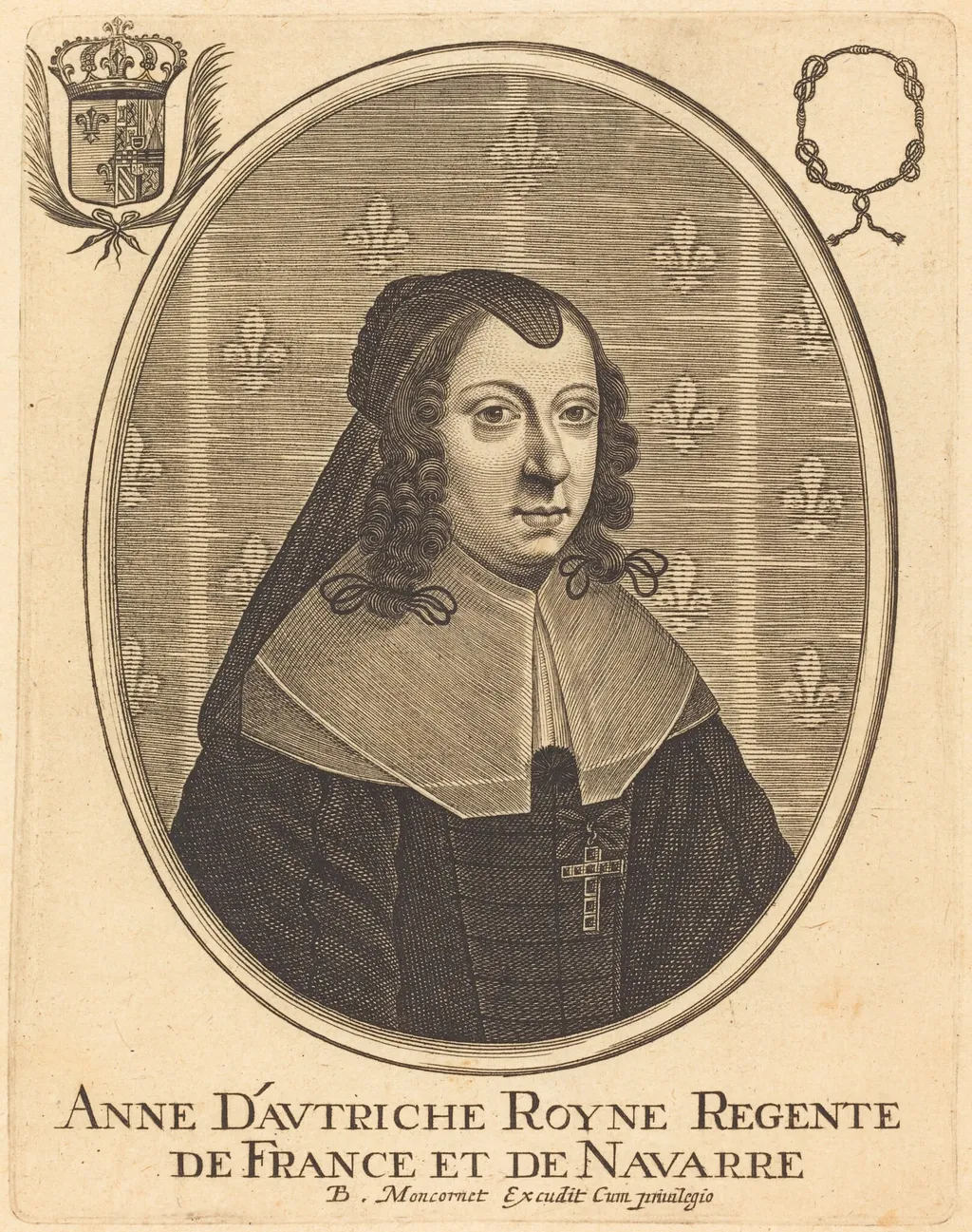 Anne of Austria, by Balthasar Moncornet, ink, 1634