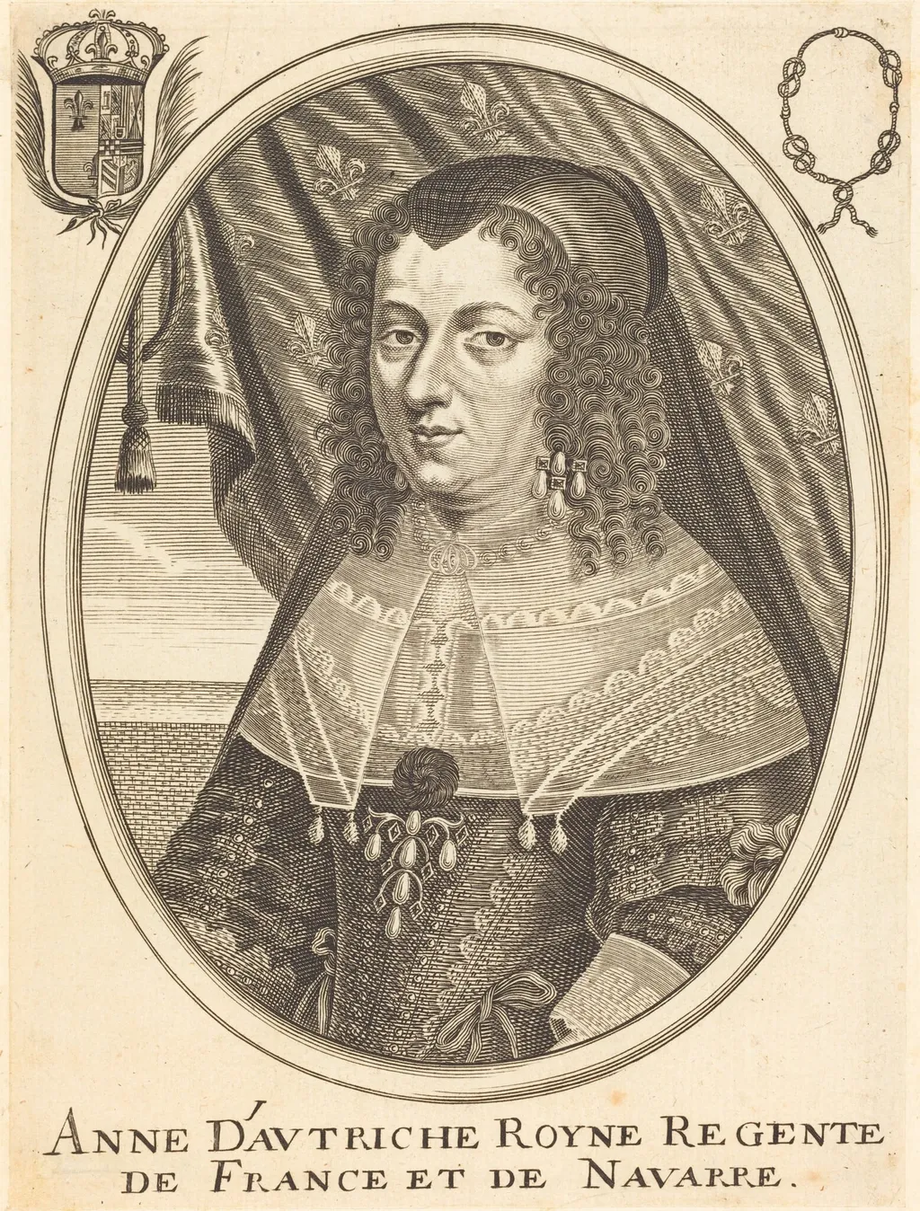 Anne of Austria, by Balthasar Moncornet, ink, 1634