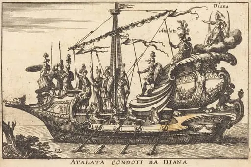 Atalata condoti da Diana, by Balthasar Moncornet