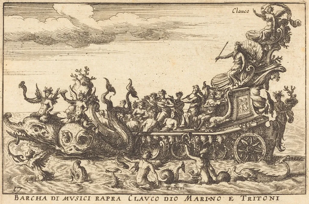 Barcha di musici rapra Clauco dio Marino e Tritoni, by Balthasar Moncornet, ink, 1634