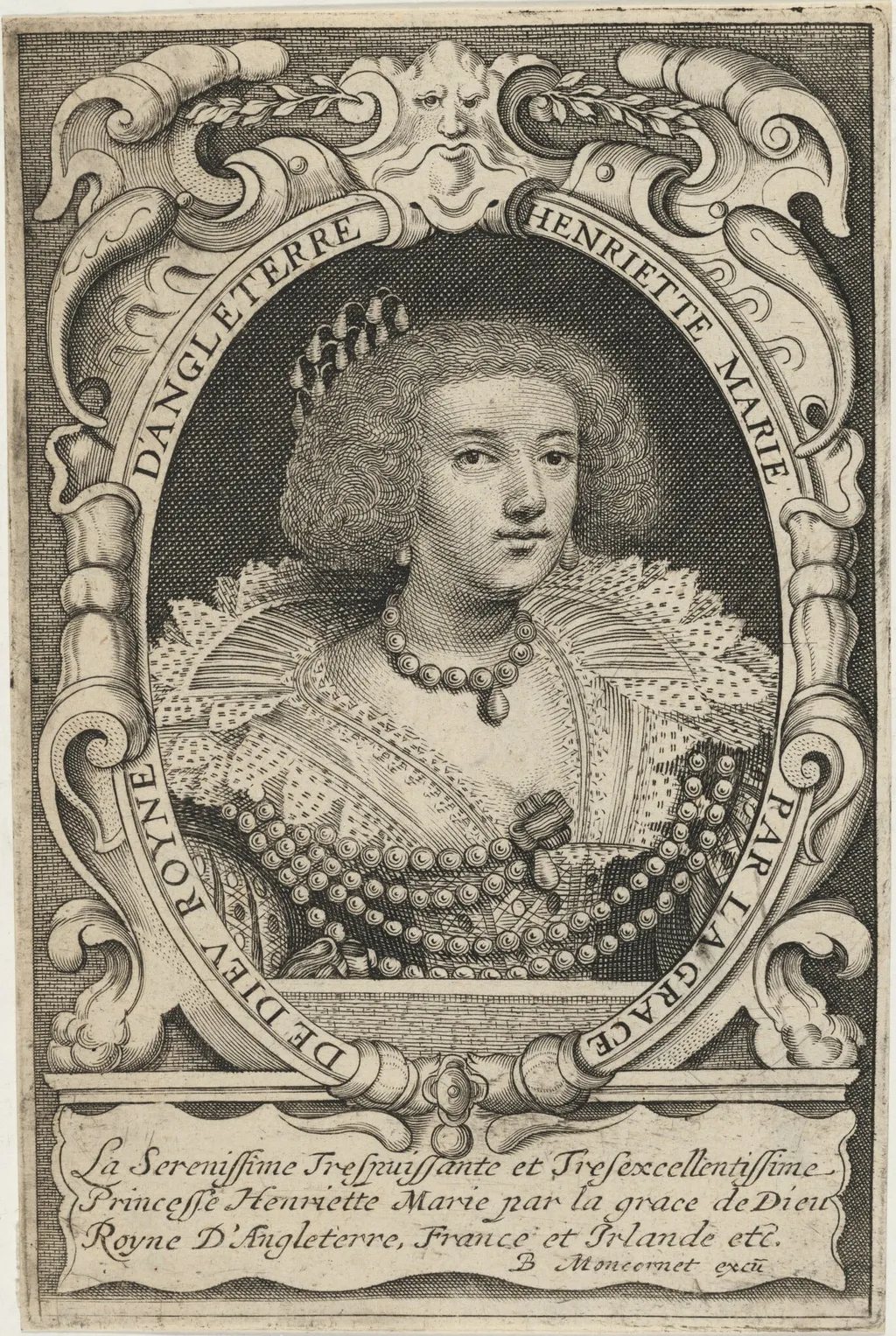 Henrietta Maria, Queen of Charles I, by Balthasar Moncornet, ink, 1634