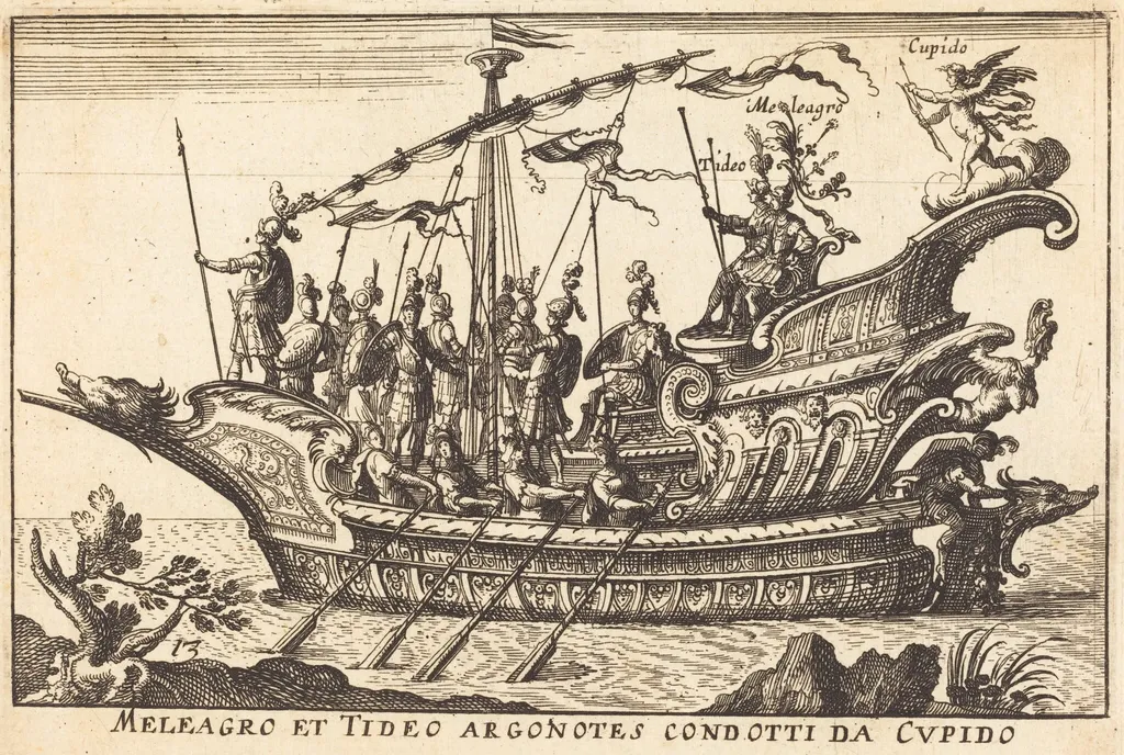 Meleagro et Tideo Argonotes condotti da Cupido, by Balthasar Moncornet, ink, 1634
