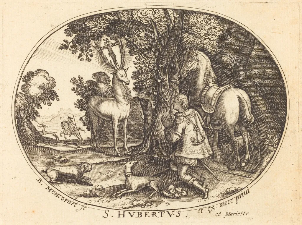 The Vision of Saint Hubert, by Balthasar Moncornet, ink, 1634