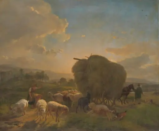 Landscape with Sheep and a Hay Wagon