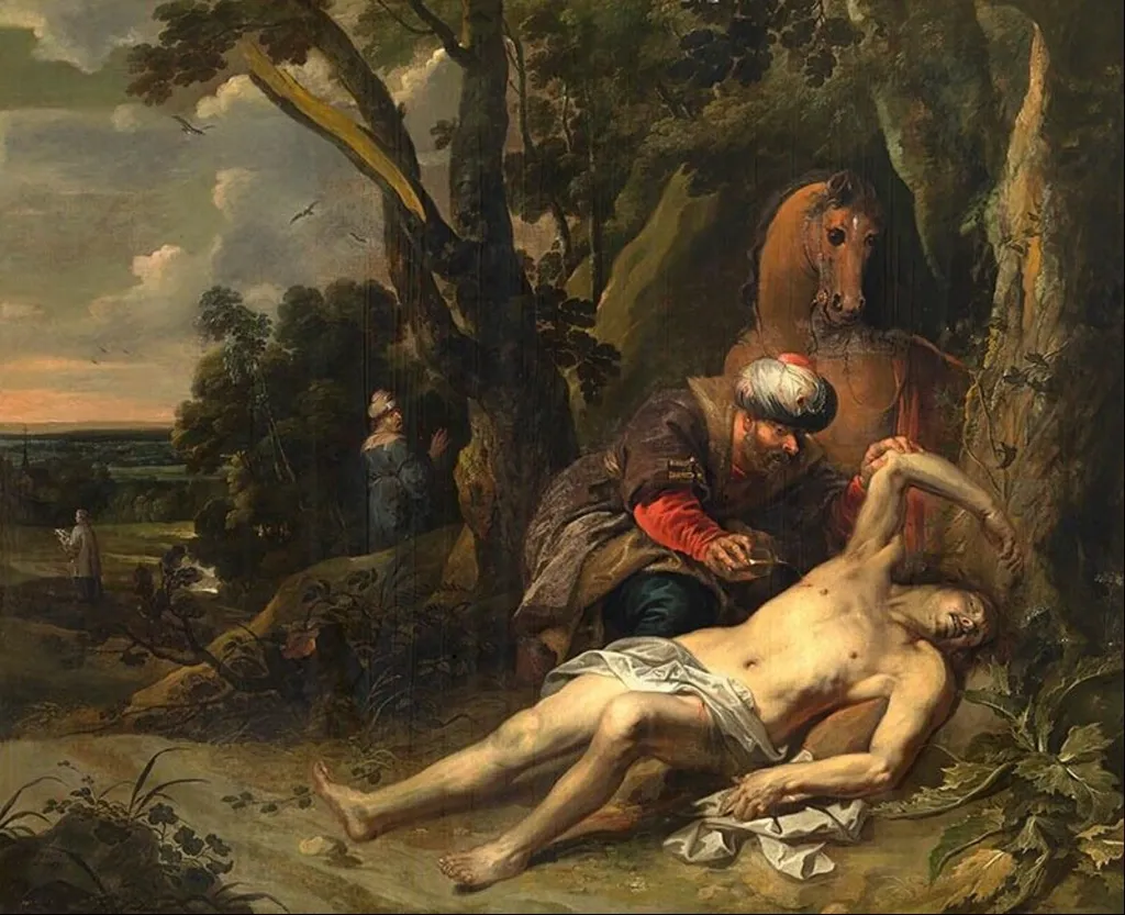 The Good Samaritan, by Balthasar van Cortbemde, oil, 1647