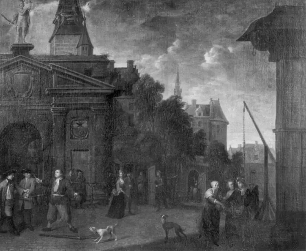 Street theatre on the Werf in Antwerp, by Balthasar van den Bossche