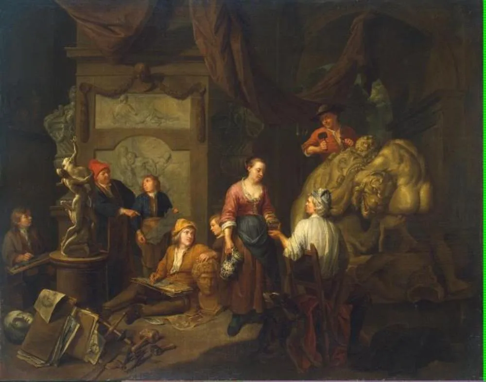 Studio of a Sculptor, by Balthasar van den Bossche, oil, 1712