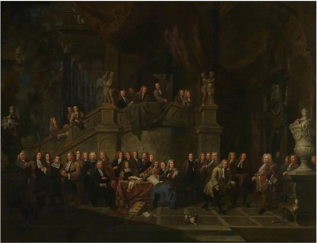 The reception of Jan Karel de Cordes at the guild hall, by Balthasar van den Bossche