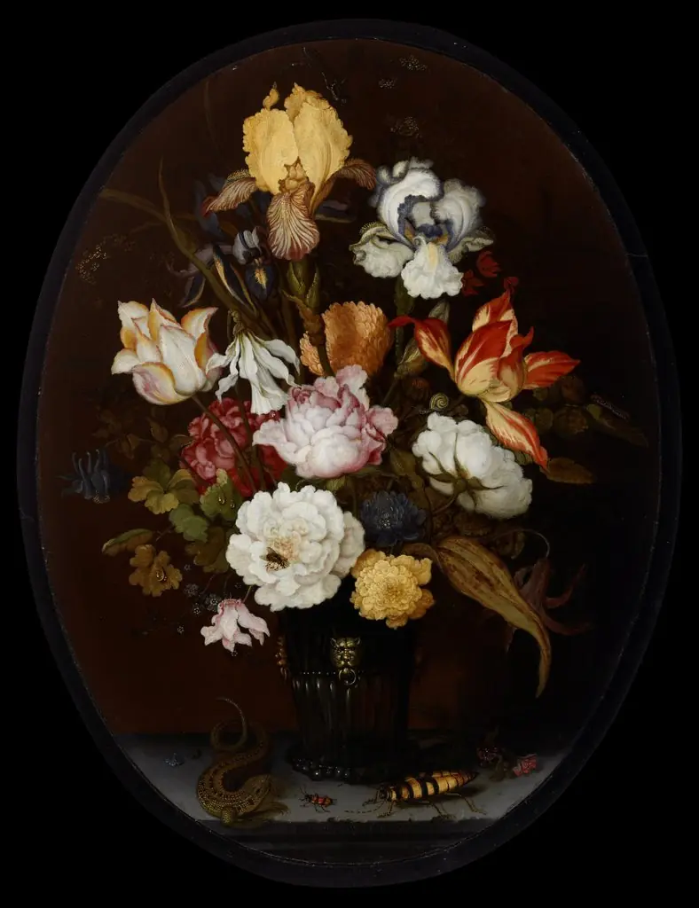 Flower Still Life in a Glass Vase, by Balthasar van der Ast