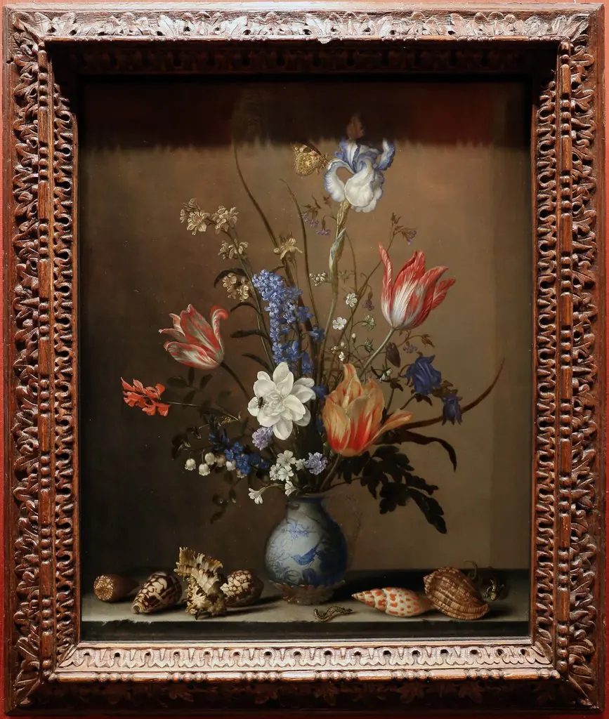 flowers in a wan-li vase, with shells, by Balthasar van der Ast