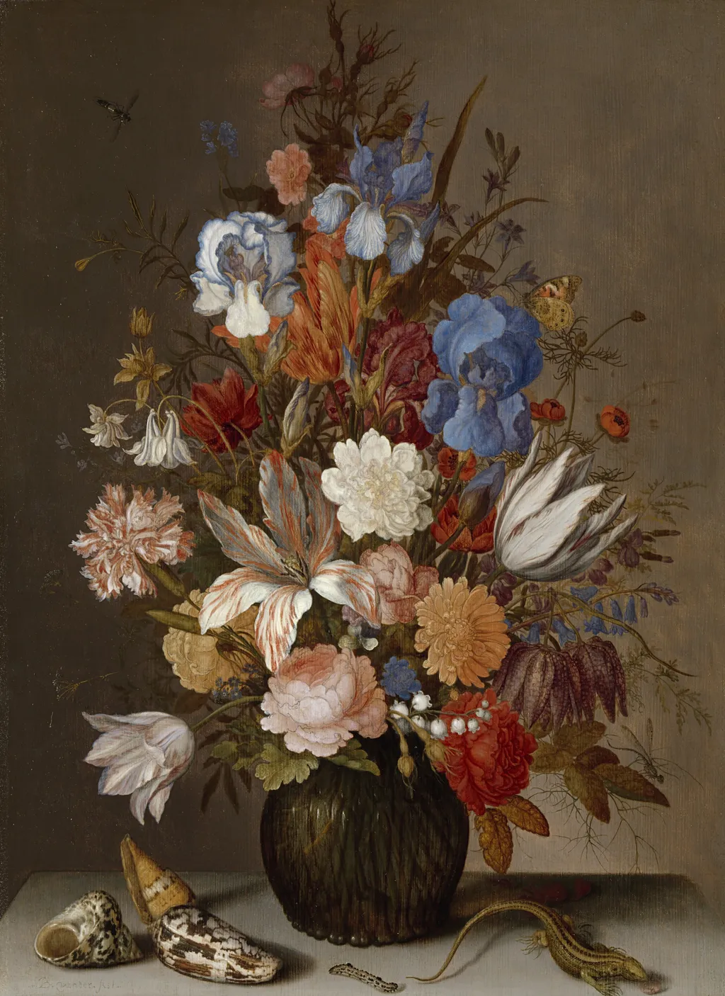 Still Life with Flowers, by Balthasar van der Ast, oil, 1627