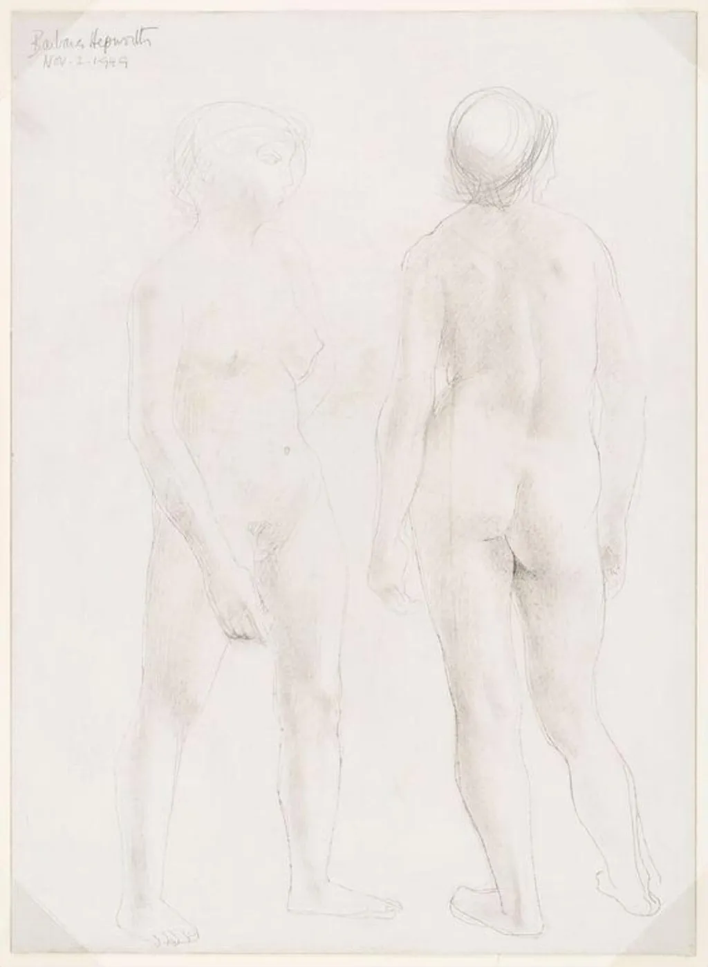 Figure study of two standing women, by Barbara Hepworth, 1949