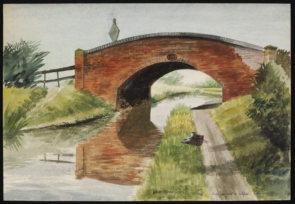 Bridge over Canal, near Litchfield, by Barbara Jones, watercolor, 1943