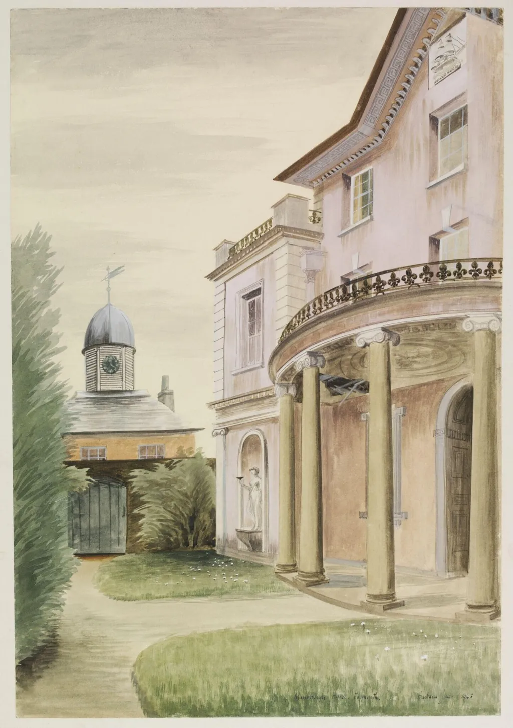 Marlborough House, Falmouth, by Barbara Jones, watercolor, 1943