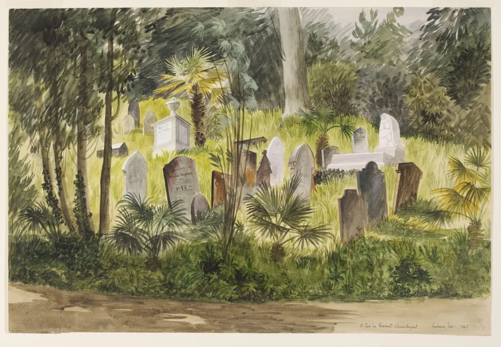 St. Just in Roseland; Churchyard, by Barbara Jones, watercolor, 1943