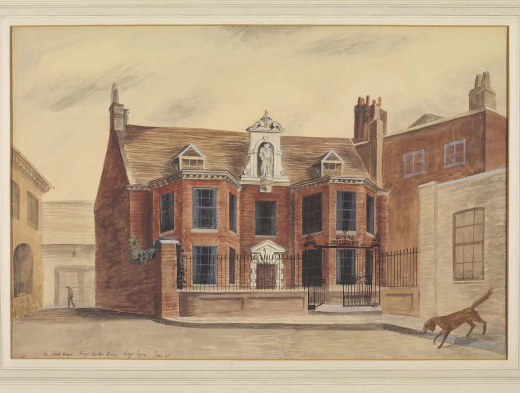 The Bank House, Kings Staithes Quay, Kings Lynn, by Barbara Jones, watercolor, 1940