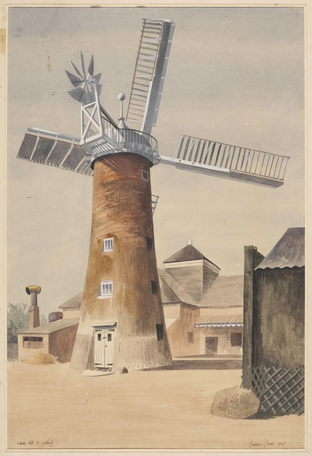 The Mill, Walpole Highway, near Wisbech, by Barbara Jones, watercolor, 1942