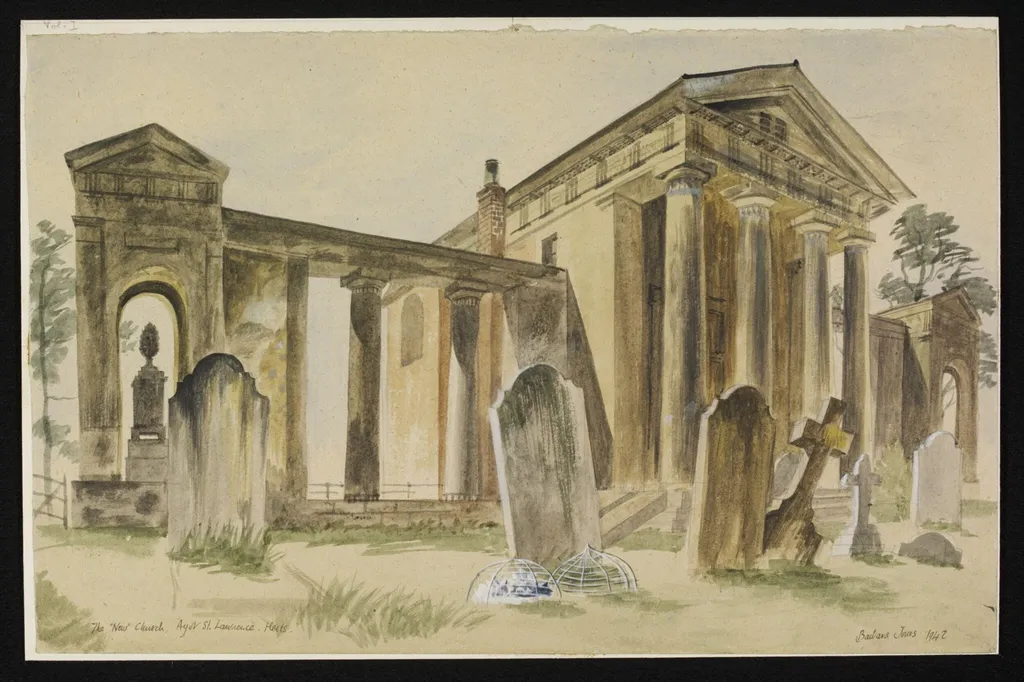 The "New" Church, of St. Lawrence, Ayot St. Lawrence, by Barbara Jones, watercolor, 1942