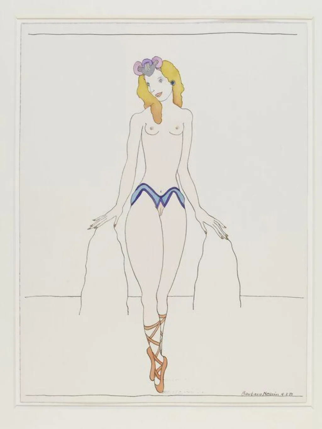 WomanGirl with Turquoise and Purple Panty, by Barbara Nessim, watercolor, 1973