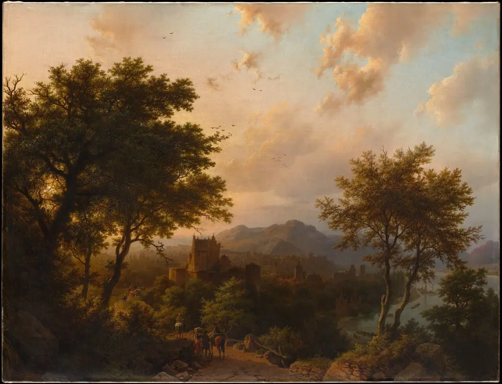 Sunset on the Rhine, by Barend Cornelis Koekkoek