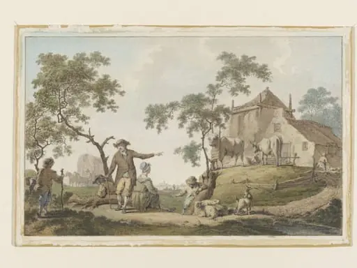 Farm Landscape with figure and cattle, by Barend Hendrik Thier