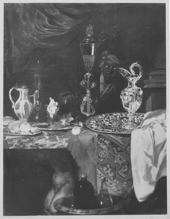 Still life with moor and splendor dishes, by Barend van der Meer