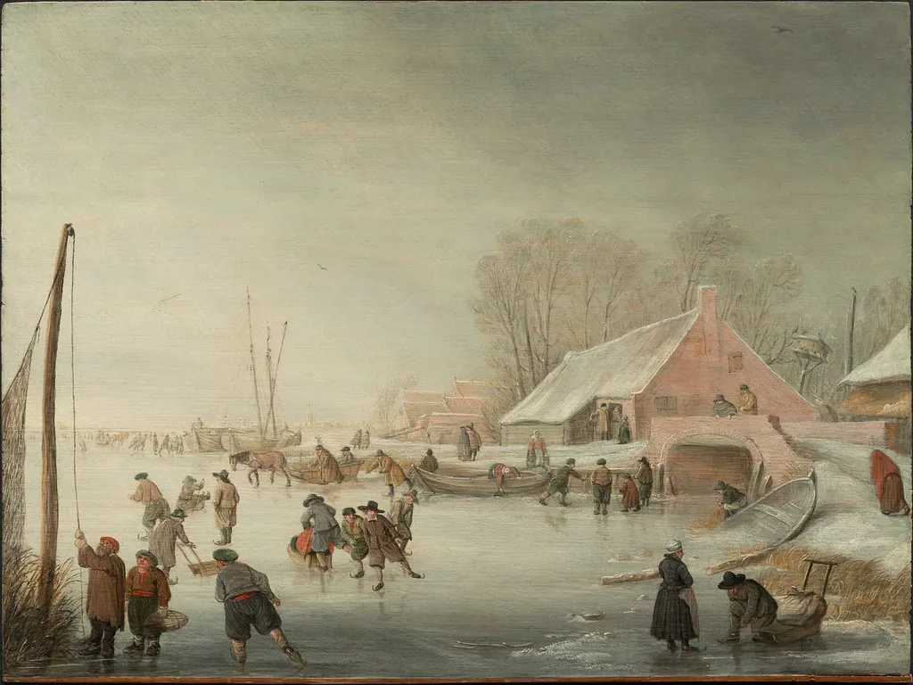 Skating on a Frozen River, by Barent Avercamp, unspecified, 1650