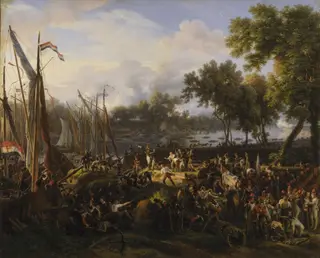 Passage du Rhin par l'armée française à Dusseldorf, 6 septembre 1795, by Baron Lejeune Louis-François, 1821