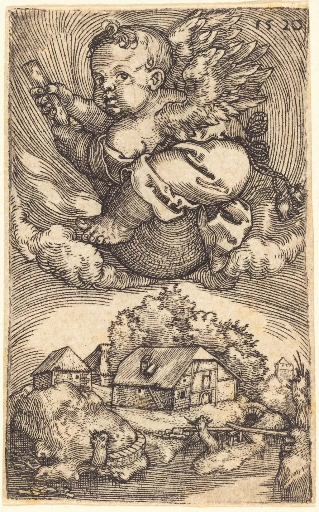 Genius on a Globe Floating in the Air, by Barthel Beham, ink, 1520
