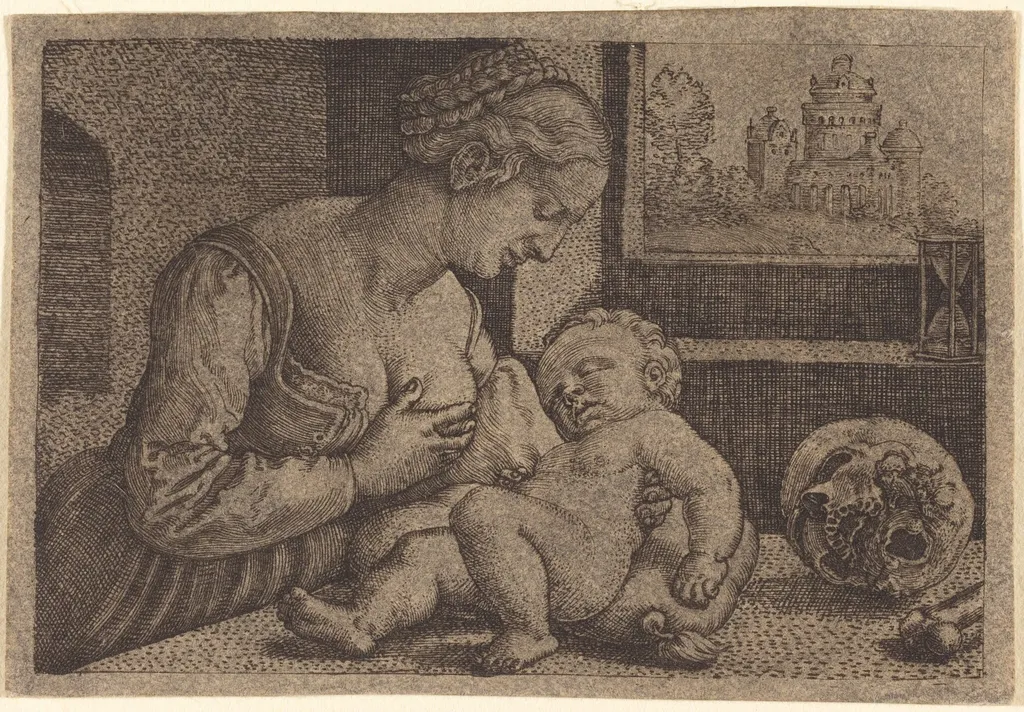 Madonna with Skull, by Barthel Beham, ink, 1537