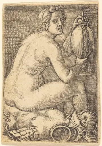 Naked Woman on an Armor (Prudentia?), by Barthel Beham