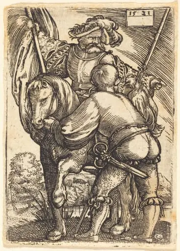 Riding Standard Bearer and Foot Soldier, by Barthel Beham