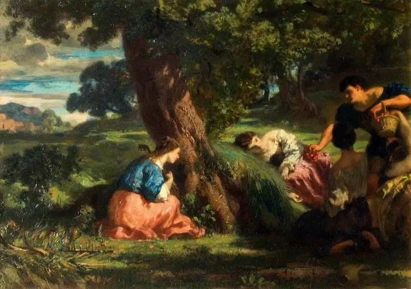 Cherries: A Group of Young Women in a Landscape, One of Them Holding a Basket of Cherries, by Barthélemy Menn