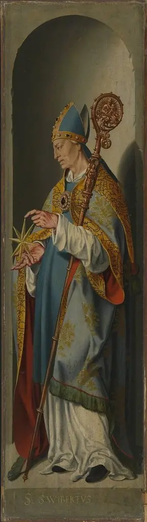 Beweinungsaltar, Flügelaußenseite: Hl. Suitbert, by Bartholomaeus Bruyn the Elder