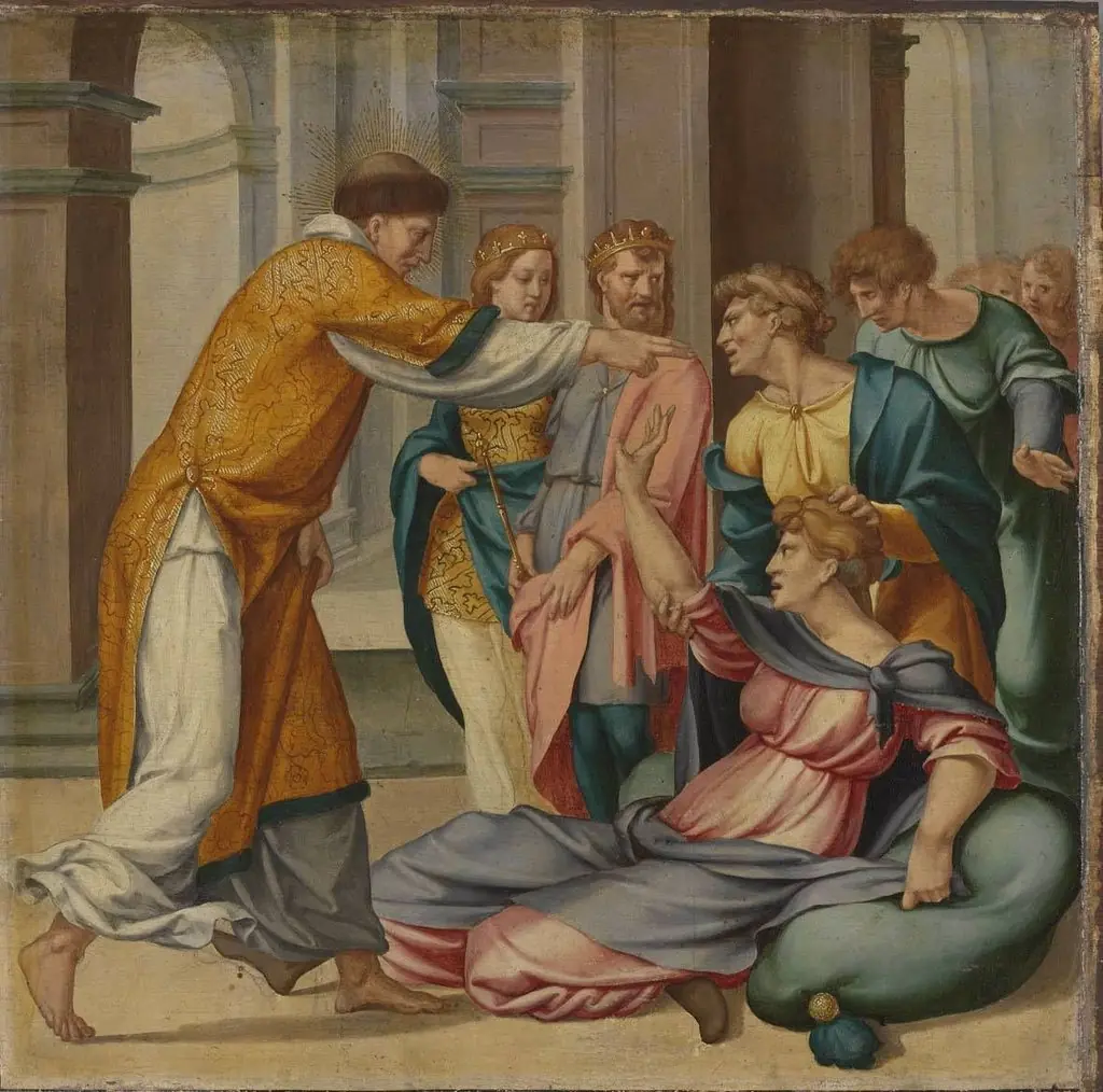 Cyriakus-Folge: Der hl. Cyriakus befreit Jobia vom bösen Geist, by Bartholomaeus Bruyn the Elder