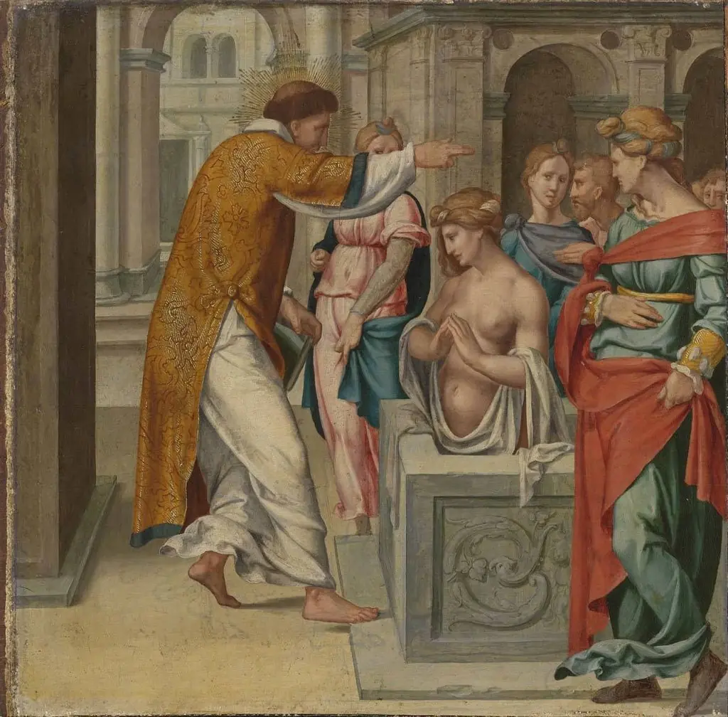 Cyriakus-Folge: Der hl. Cyriakus tauft Arthemia, by Bartholomaeus Bruyn the Elder