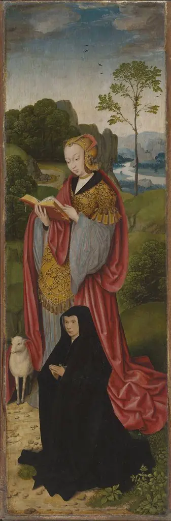 Kreuzigungsaltar: Hl. Agnes und Stifterin, by Bartholomaeus Bruyn the Elder