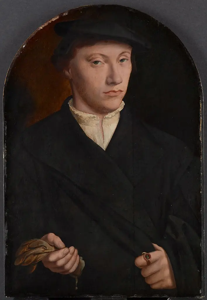 Portrait of a young man holding gloves, by Bartholomaeus Bruyn the Elder