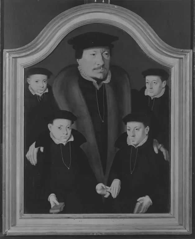 Portrait of an unknown family: a father with his three sons, by Bartholomaeus Bruyn the Elder