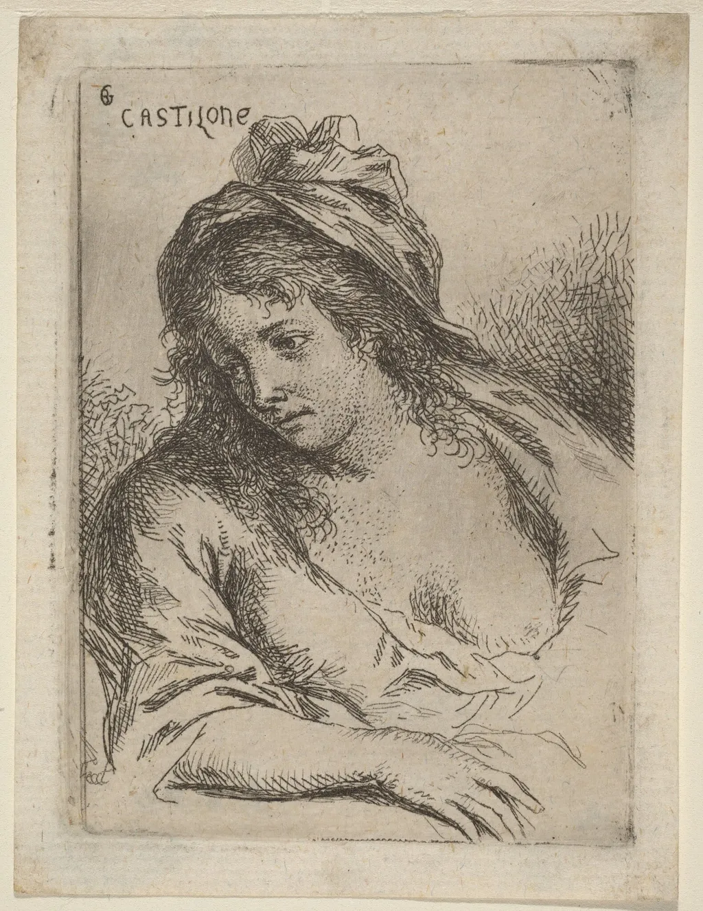 Half-Length Figure of a Woman Looking Sideward, by Bartholomäus Ignaz Weiss, ink, 1777