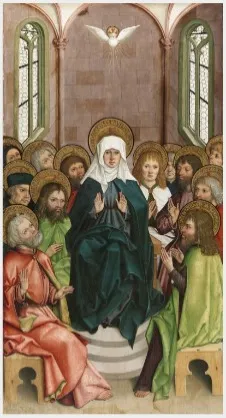The Descent of the Holy Spirit; Saints Agnes and Dorothy (on verso), by Bartholomäus Zeitblom, unspecified, 1496