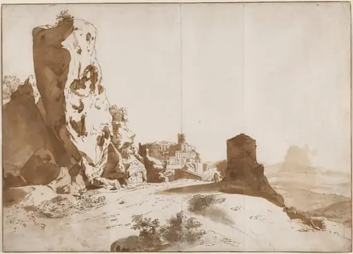 The Fantastic Rocks and Castle at Bomarzo [recto], by Bartholomeus Breenbergh