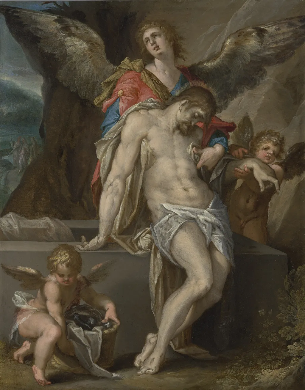 Engelen dragen het lichaam van Christus (Engelenpietà), by Bartholomeus Spranger, unspecified, 1594