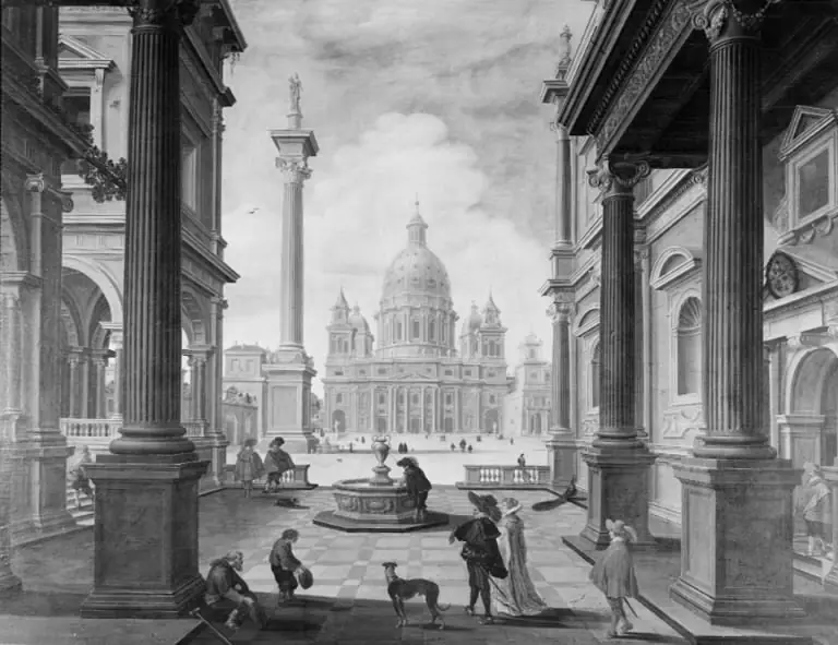 Square in front of a Magnificent Church, by Bartholomeus van Bassen
